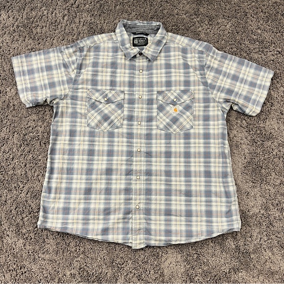 Carhartt Men's 2XL XXL Rugged Flex Relaxed Fit Button Short Sleeve Shirt Plaid - Picture 1 of 6